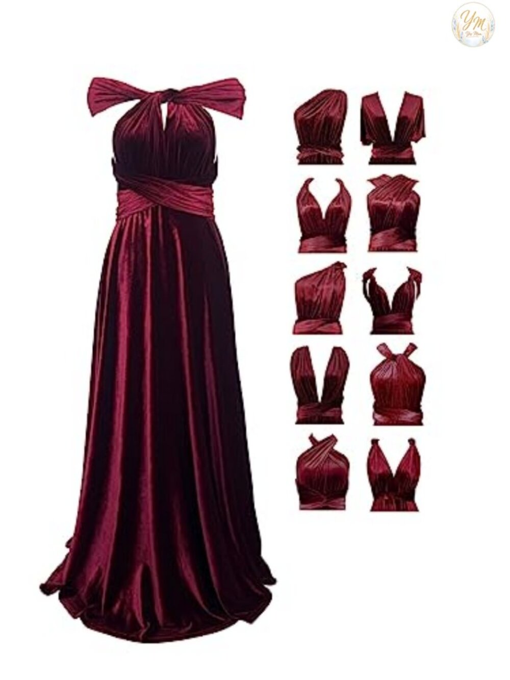 Velvet Multi-Way Wrap Infinity Maxi Dress Bridesmaid Formal